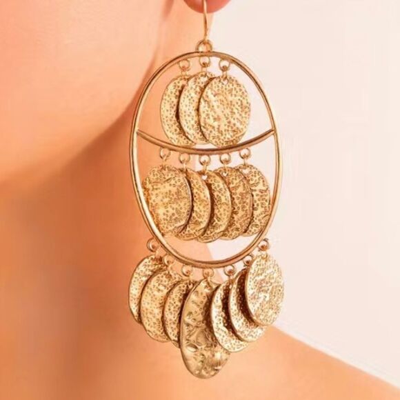 🔅🆕🔅✨Golden BoHo Discs Ethnic Dangle Earrings🔅✨ - Picture 1 of 7